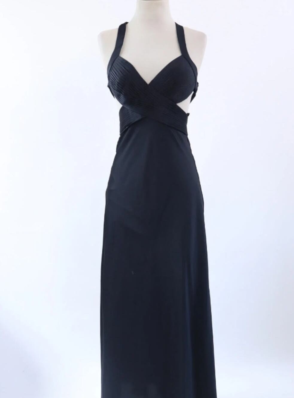 BCGM Maxazria NWT Black Satin Crosscross Strap Maxi Goth Dress Sz 4 Whimsigoth